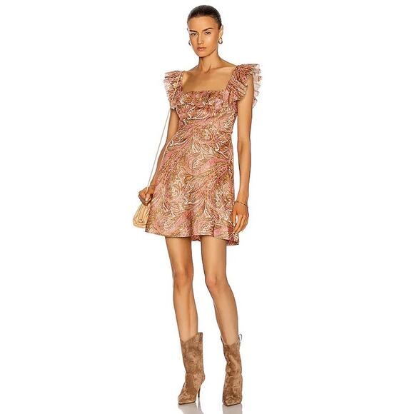 Zimmermann Dresses & Skirts - Zimmermann Linen Brighton Ruffle Neck Dress In Sherbet Paisley 1/Small
